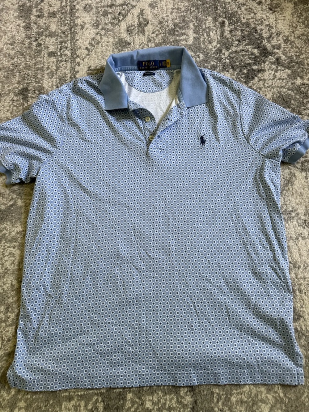 Ralph Lauren Light Blue Geometric Print Polo Preppy